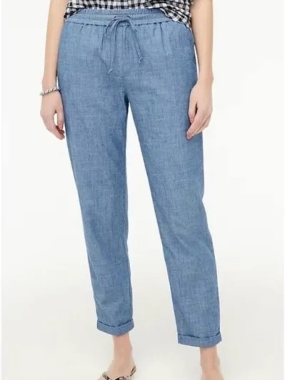 J. Crew Factory Light Blue Drawstring Linen-Blend Pants